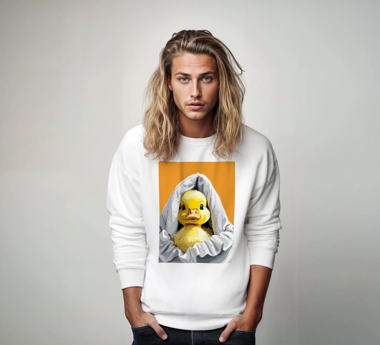Duckling peeking from under a soft sweat de LisaArtes