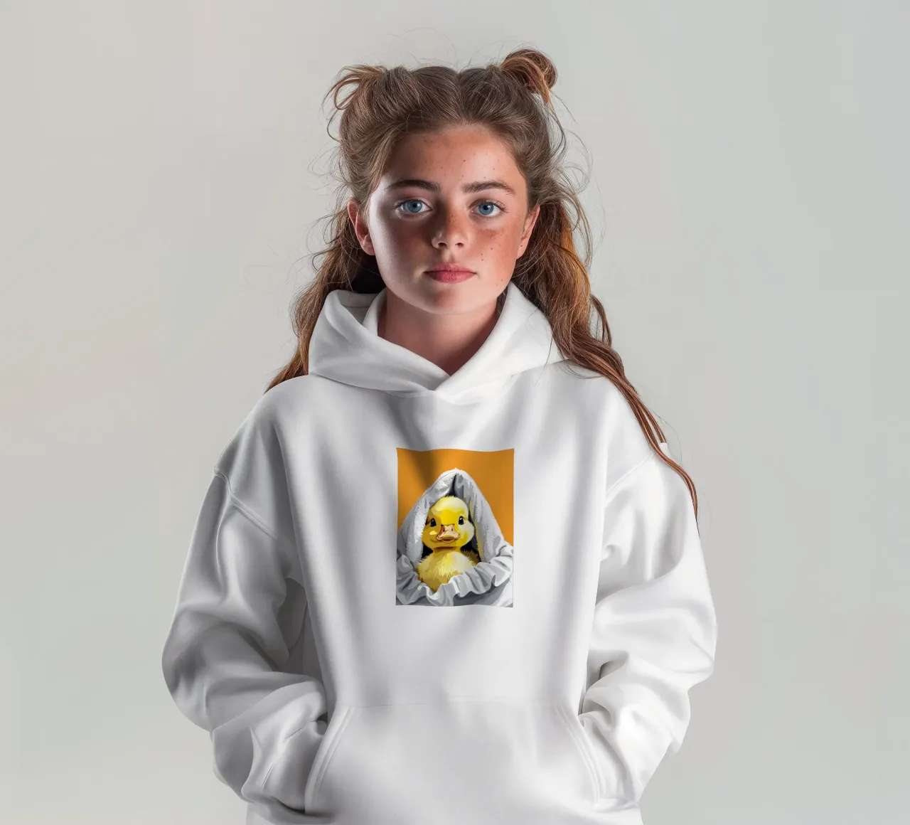 Duckling peeking from under a soft felpa bambino con cappuccio da LisaArtes