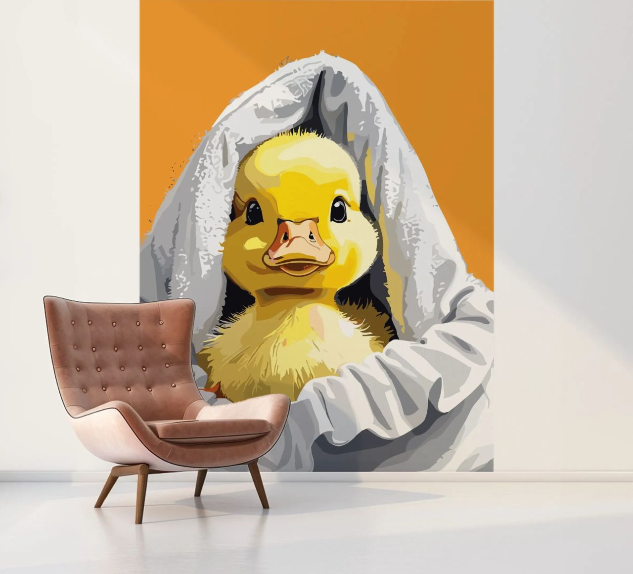 Duckling peeking from under a soft papier peint photo de LisaArtes