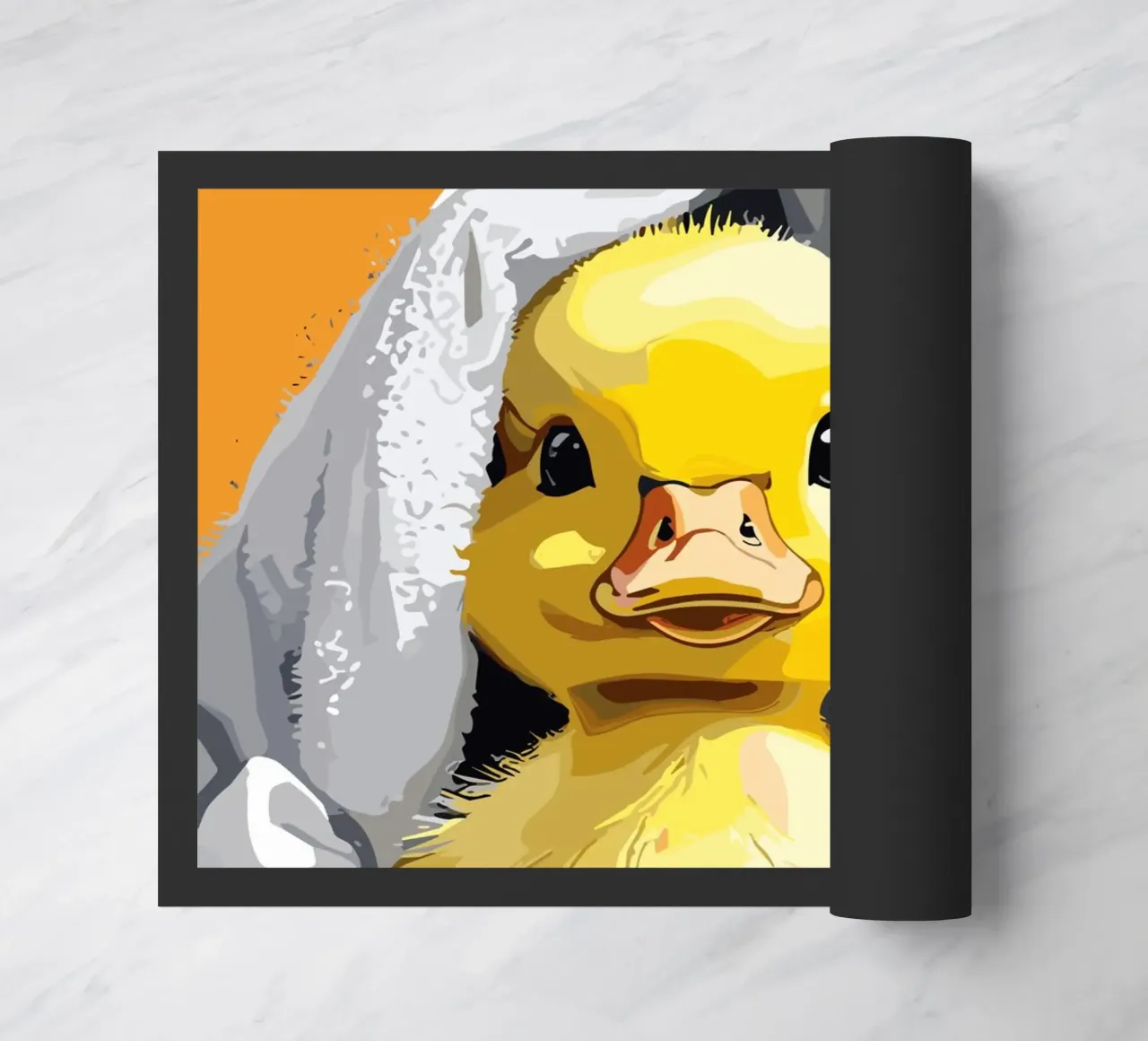 Duckling peeking from under a soft doormat by LisaArtes