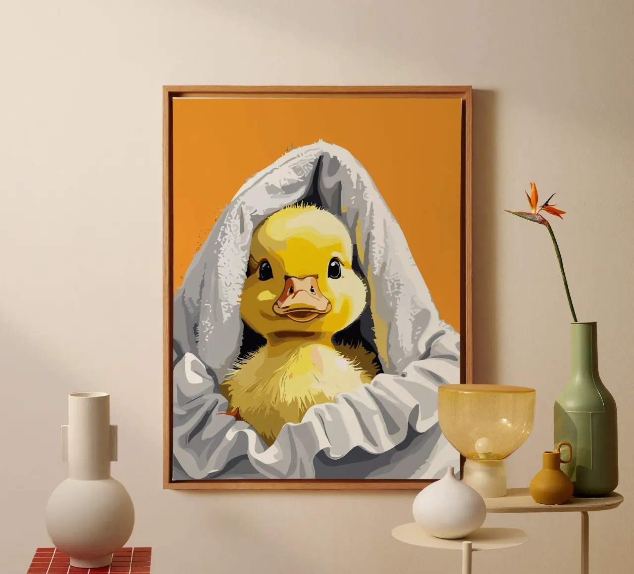 Duckling peeking from under a soft Leinwand von LisaArtes