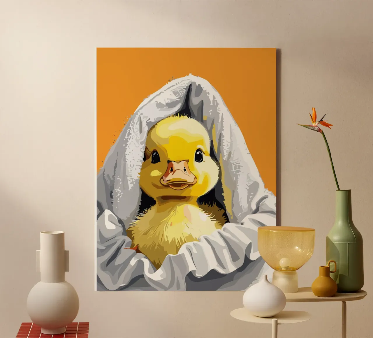 Duckling peeking from under a soft tela da LisaArtes