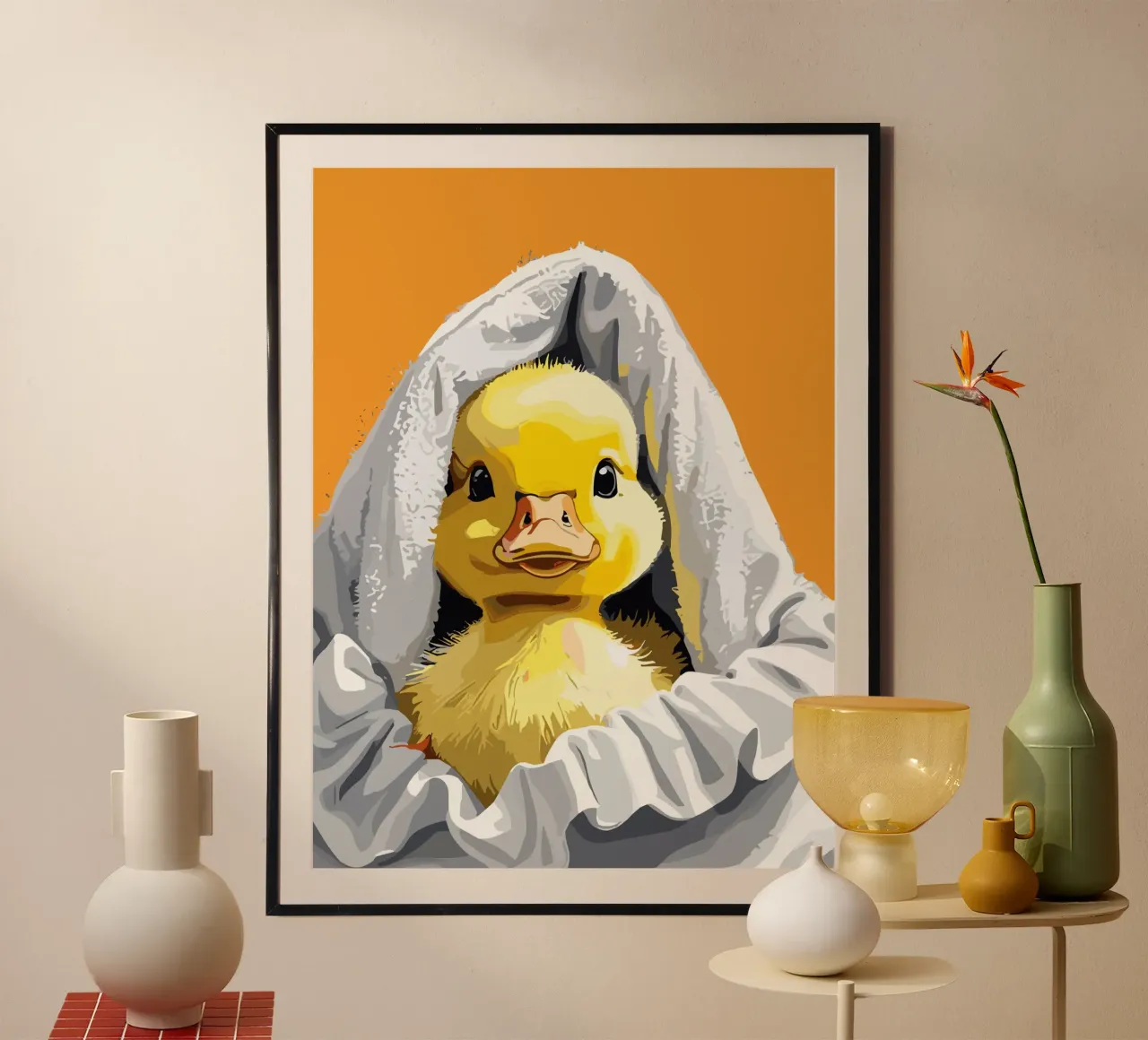 Duckling peeking from under a soft carta hahnemühle da LisaArtes
