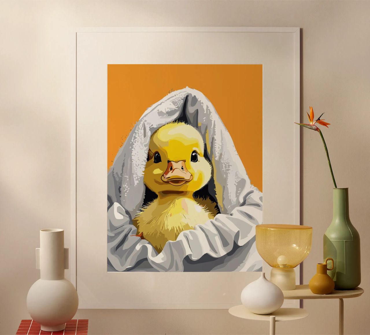 Duckling peeking from under a soft hahnemühle de LisaArtes