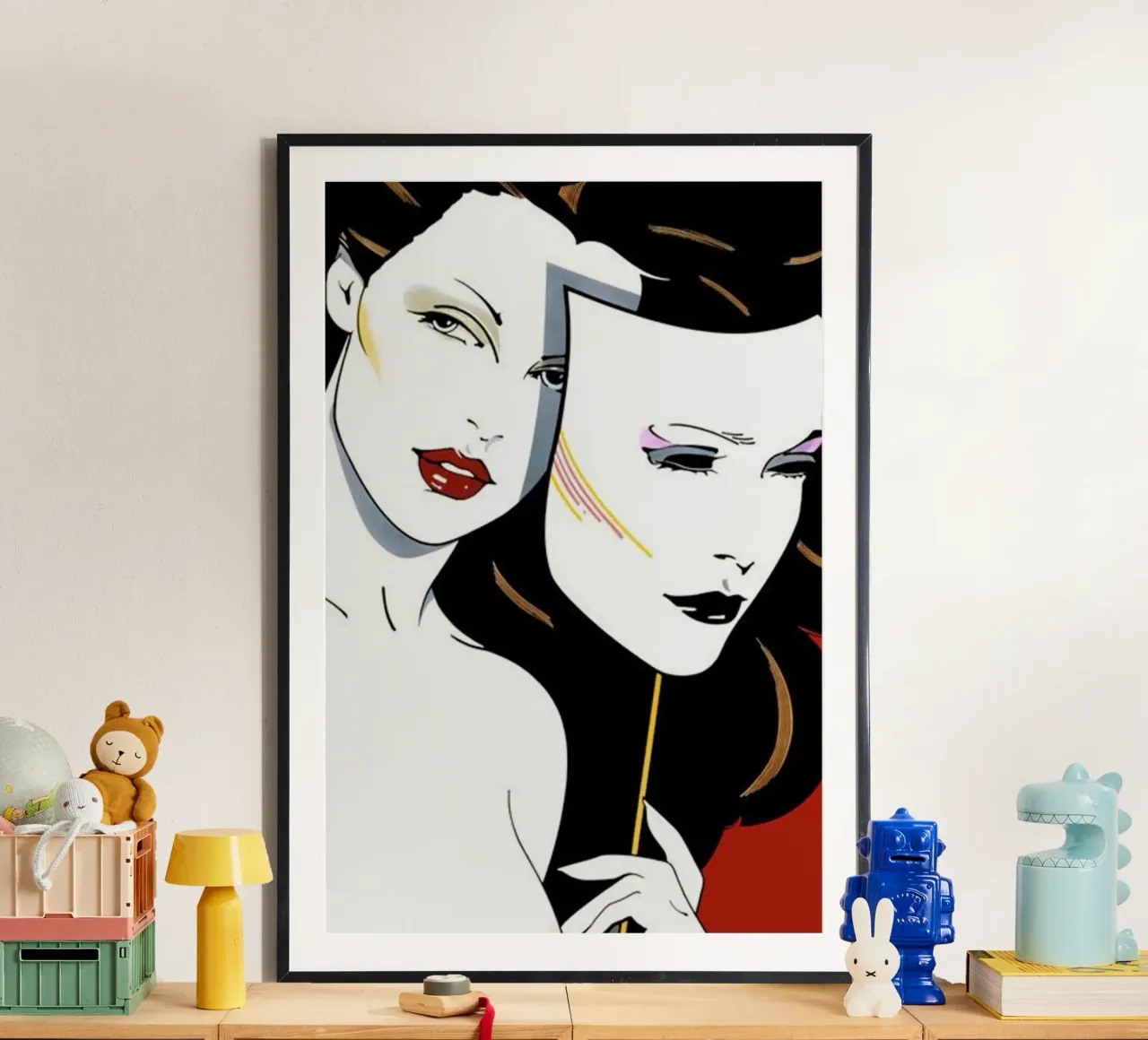 Patrick Nagel Women and mask poster con telaio in legno da avissta