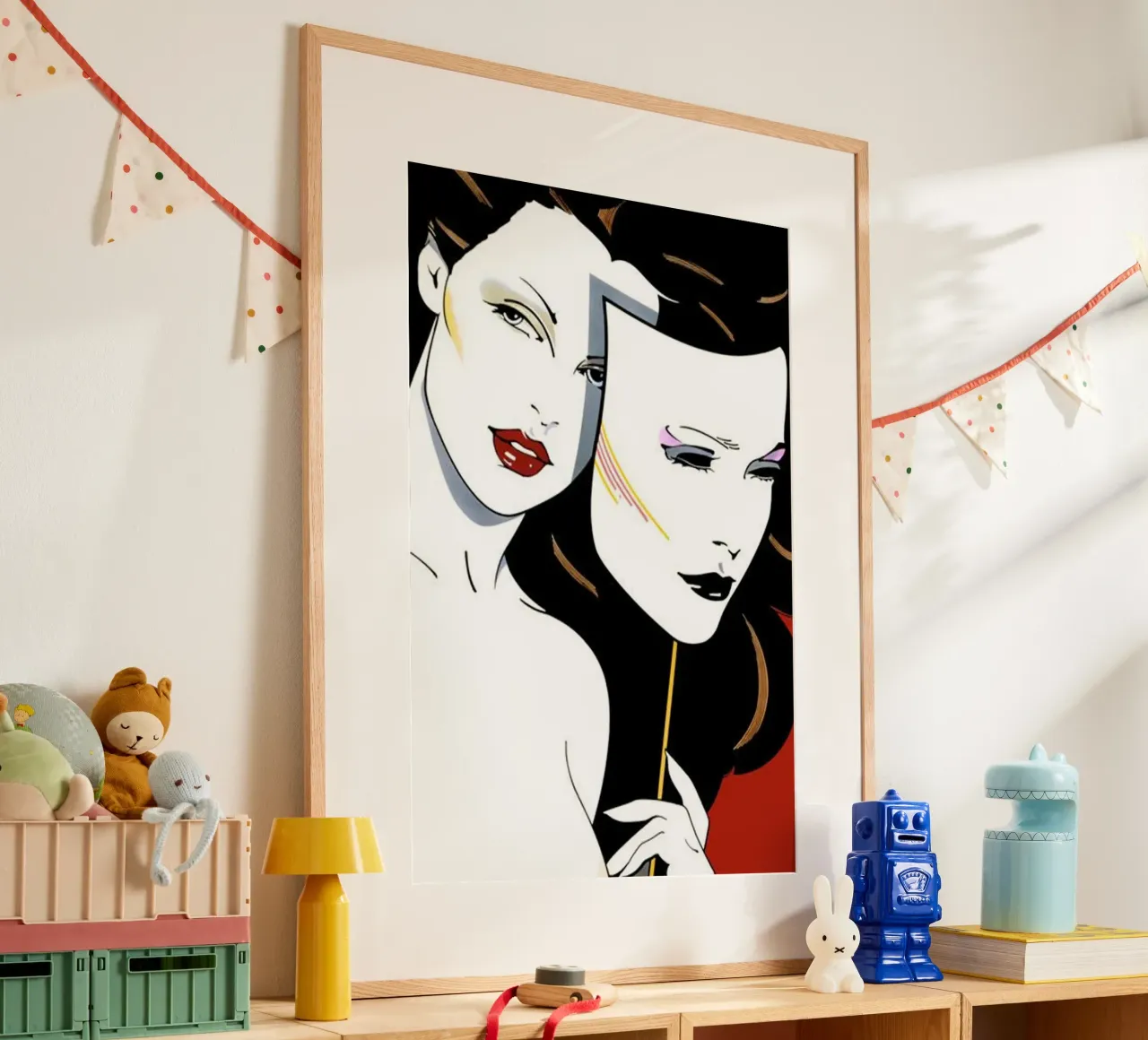 Patrick Nagel Women and mask poster con telaio in legno da avissta