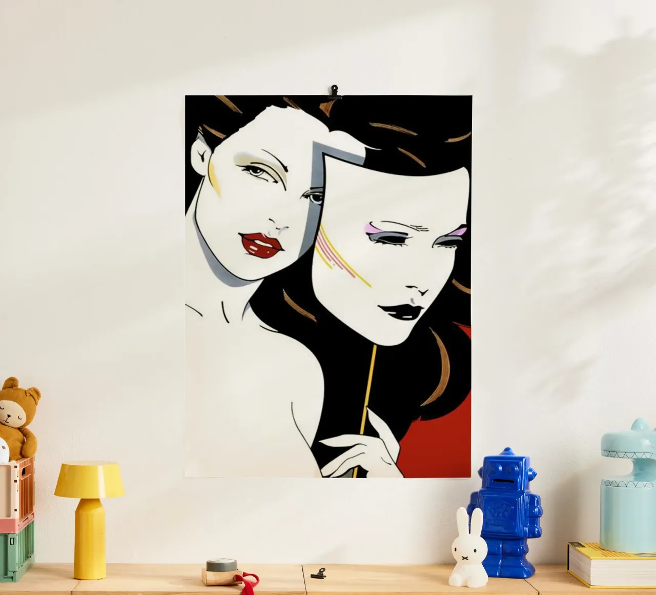 Patrick Nagel Women and mask poster con telaio in legno da avissta