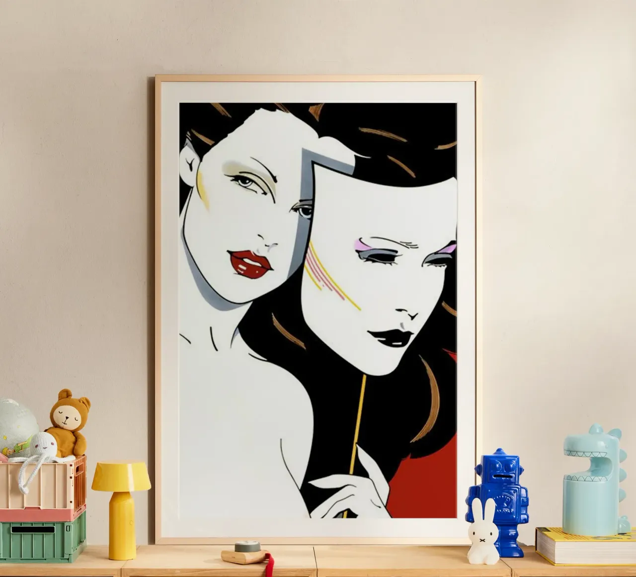 Patrick Nagel Women and mask poster con telaio in legno da avissta