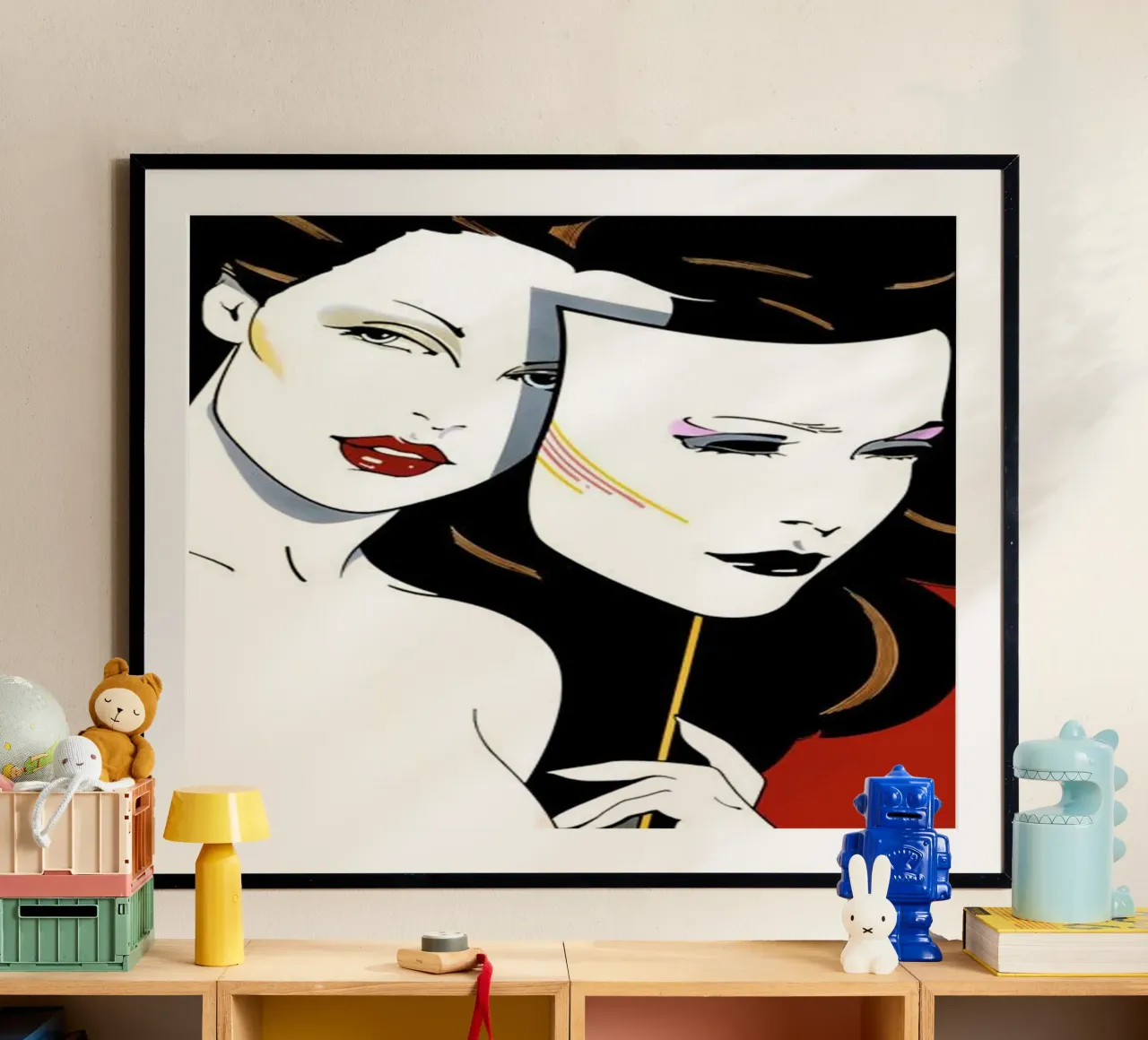 Patrick Nagel Women and mask poster con telaio in legno da avissta