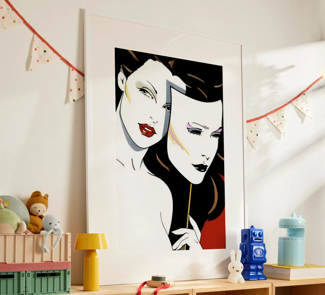 Patrick Nagel Women and mask poster con telaio in legno da avissta