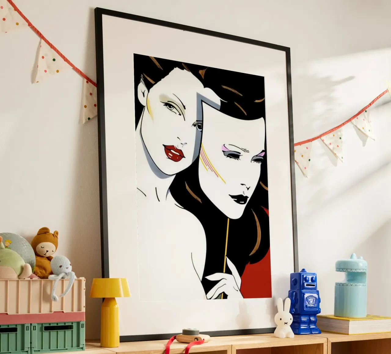 Patrick Nagel Women and mask poster con telaio in legno da avissta