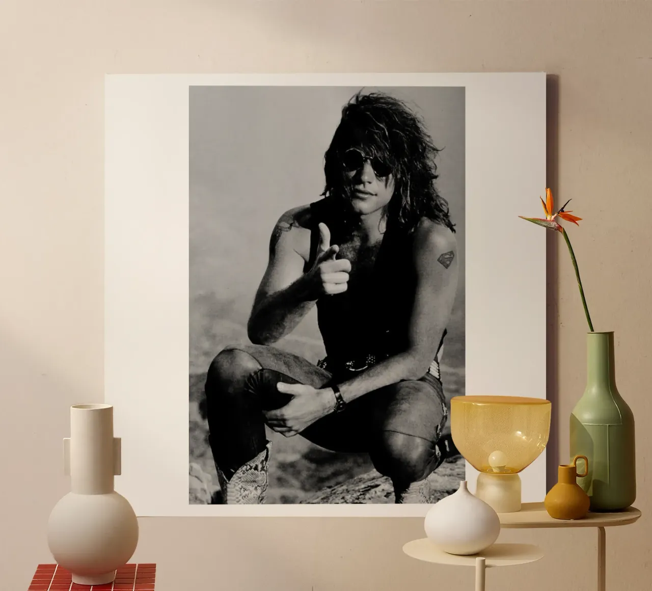 Cool Bon Jovi canvas met Baklijst van avissta