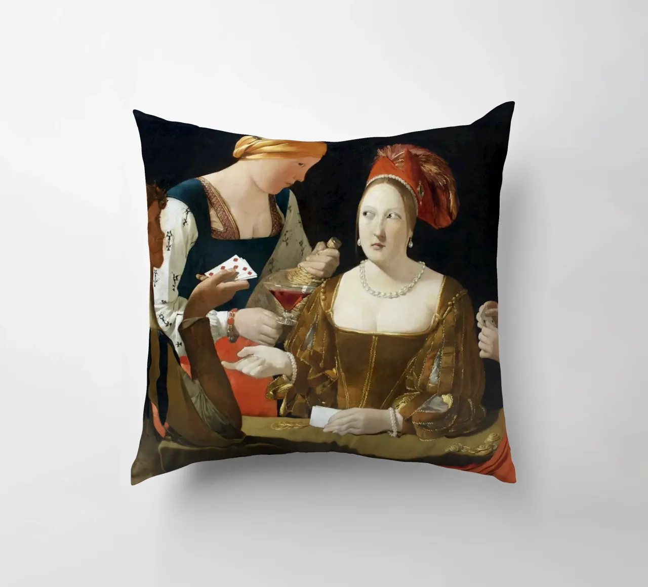 Georges de La Tour - The Card Sharp with the Ace of Diamonds decorative cushion by Timeless Artworks