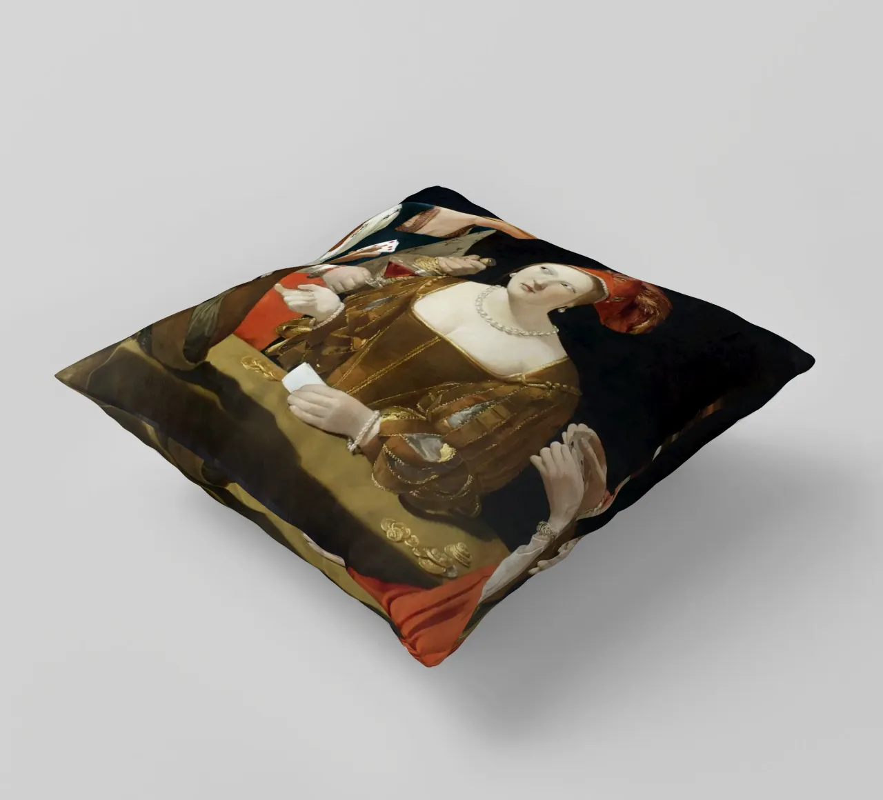 Georges de La Tour - The Card Sharp with the Ace of Diamonds decorative cushion by Timeless Artworks