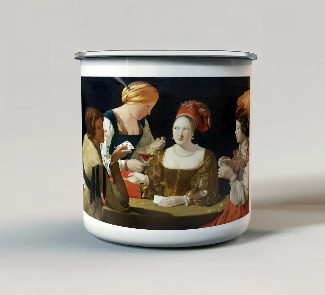 Georges de La Tour - The Card Sharp with the Ace of Diamonds enamel mug by Timeless Artworks