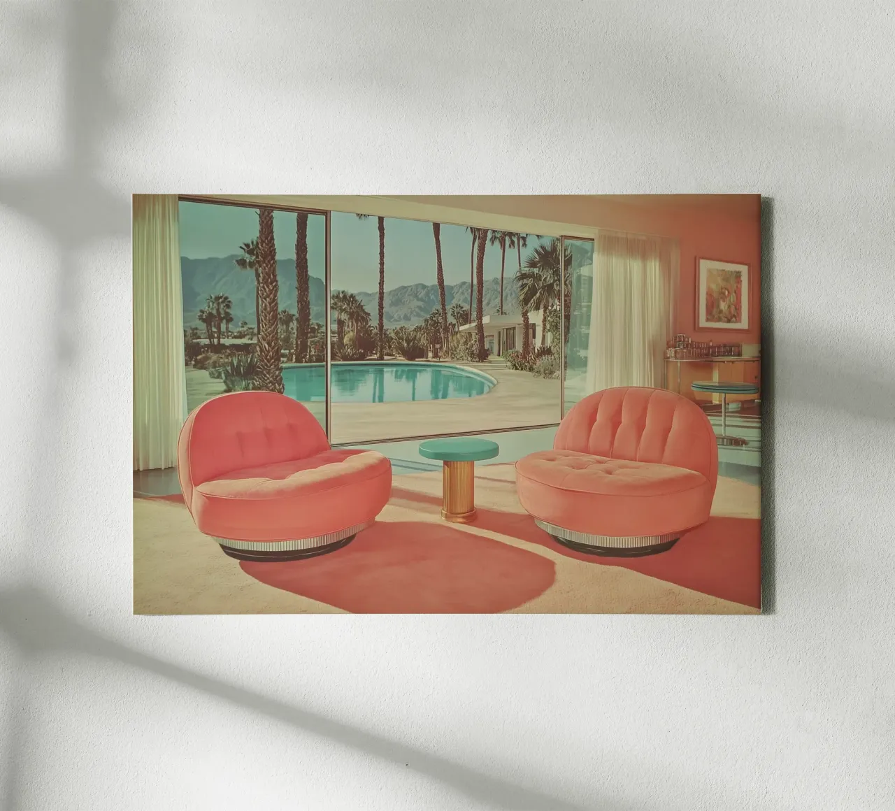 Palm Springs, retro fauteuil canvas met Baklijst van Carinaprint