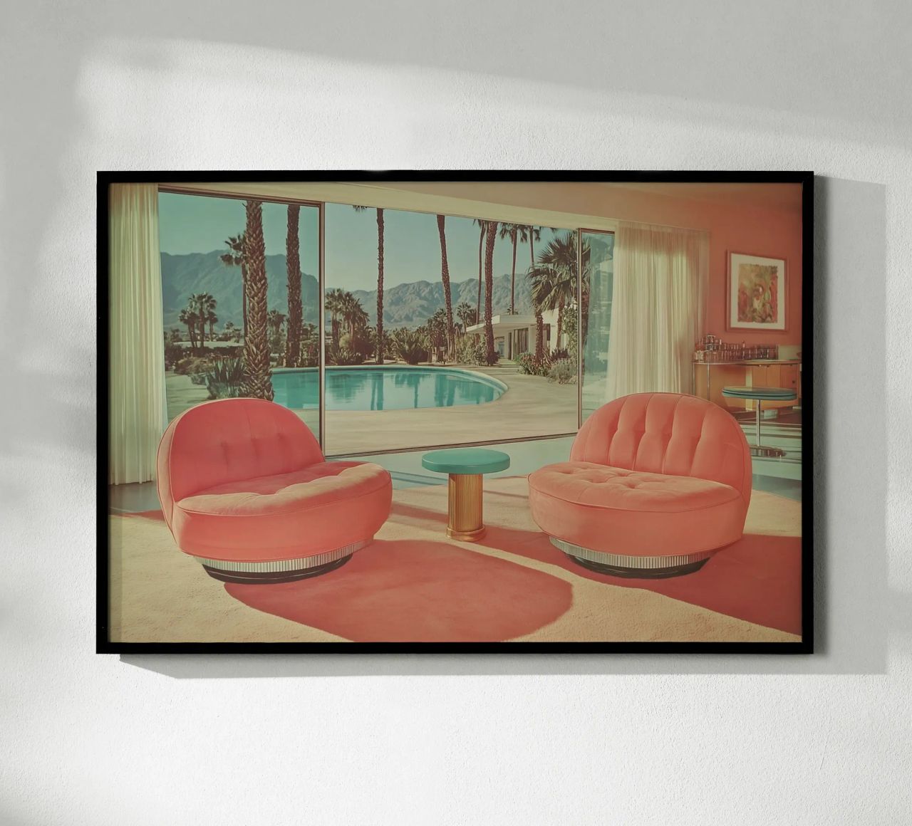 Palm Springs, retro armchair poster with aluminum frame by Carinaprint
