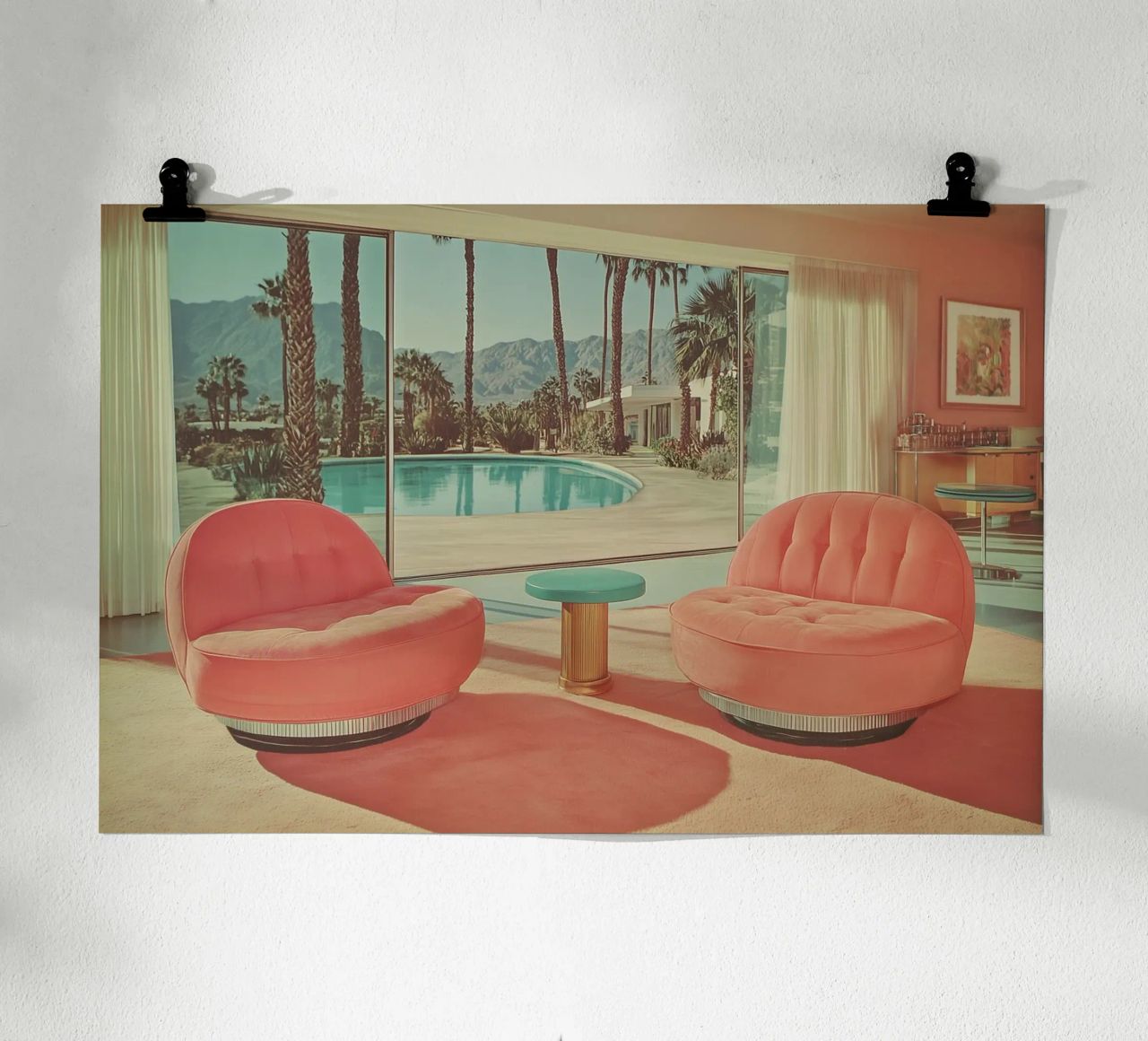 Palm Springs, retro armchair poster with aluminum frame by Carinaprint
