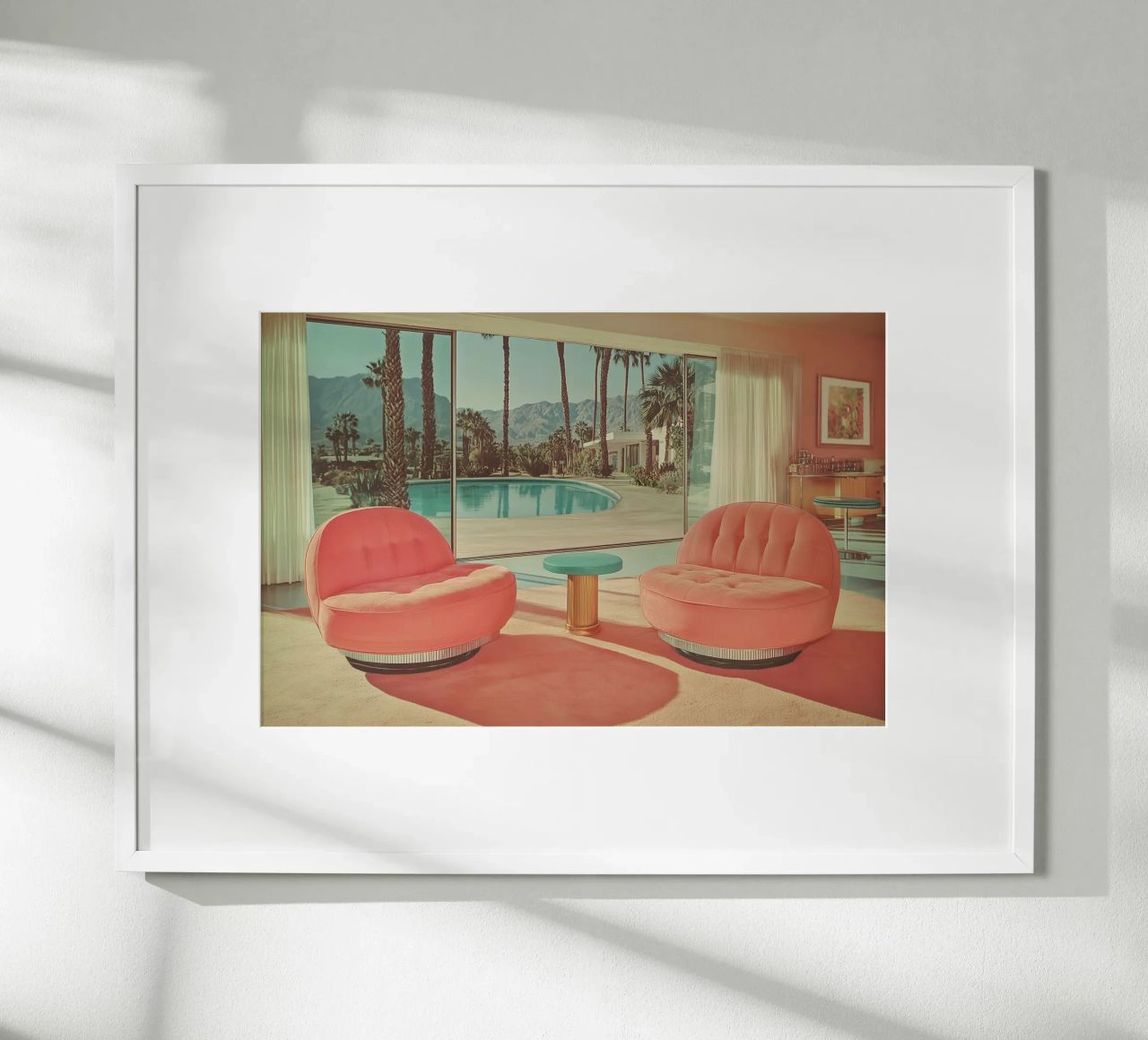 Palm Springs, retro armchair poster with aluminum frame by Carinaprint