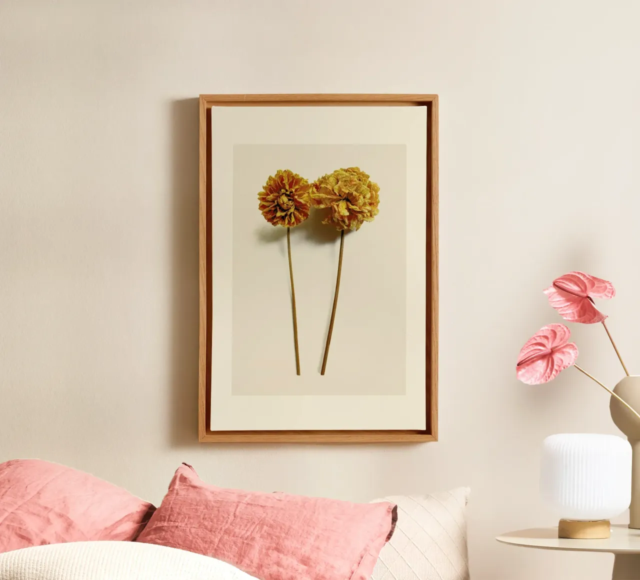 Yellow Dahlia II canvas with Floater frame by Elena Veronese