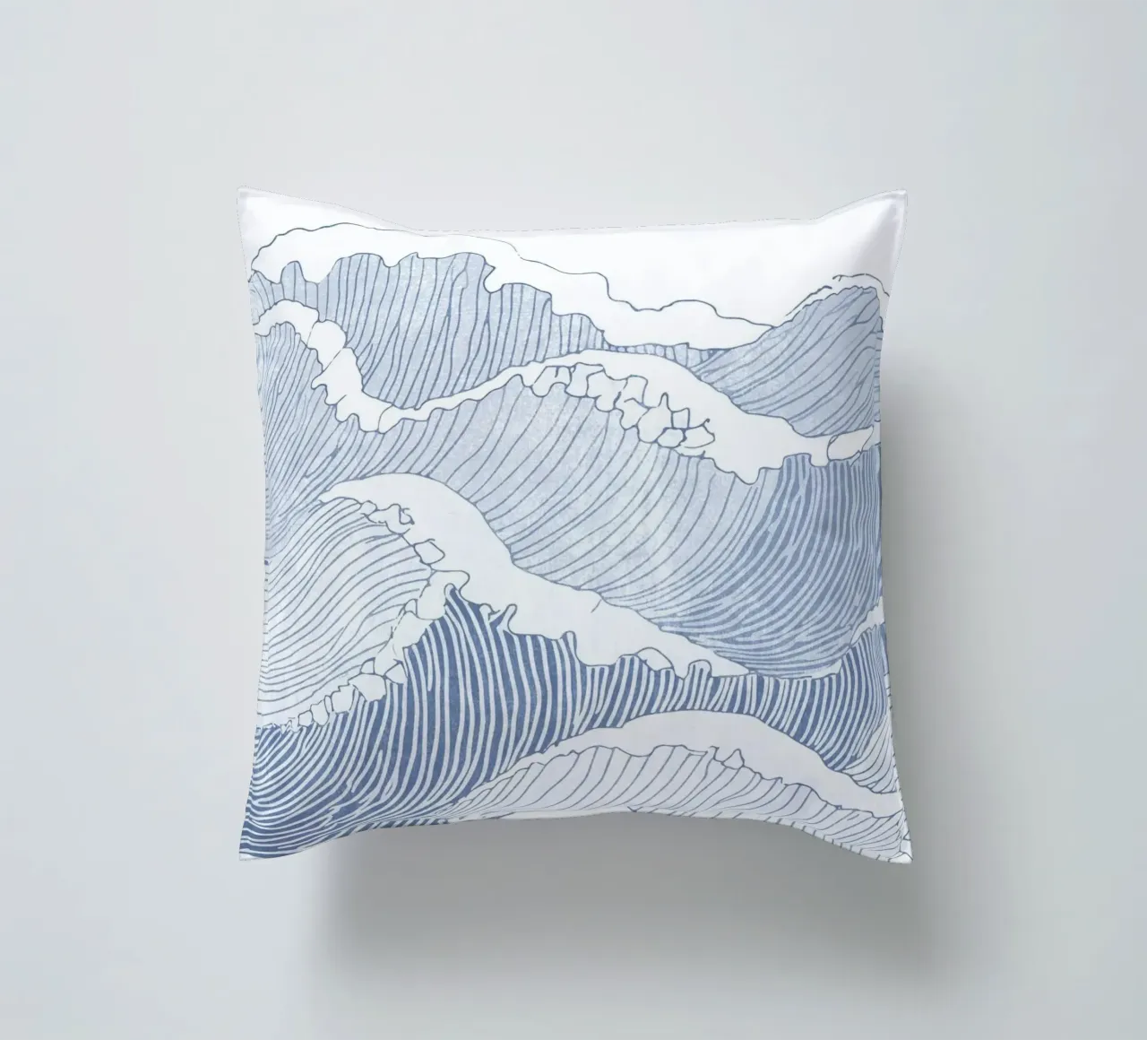 Blue Wave Line Art - Illustration minimaliste de l'océan coussin de Melloi Art Print