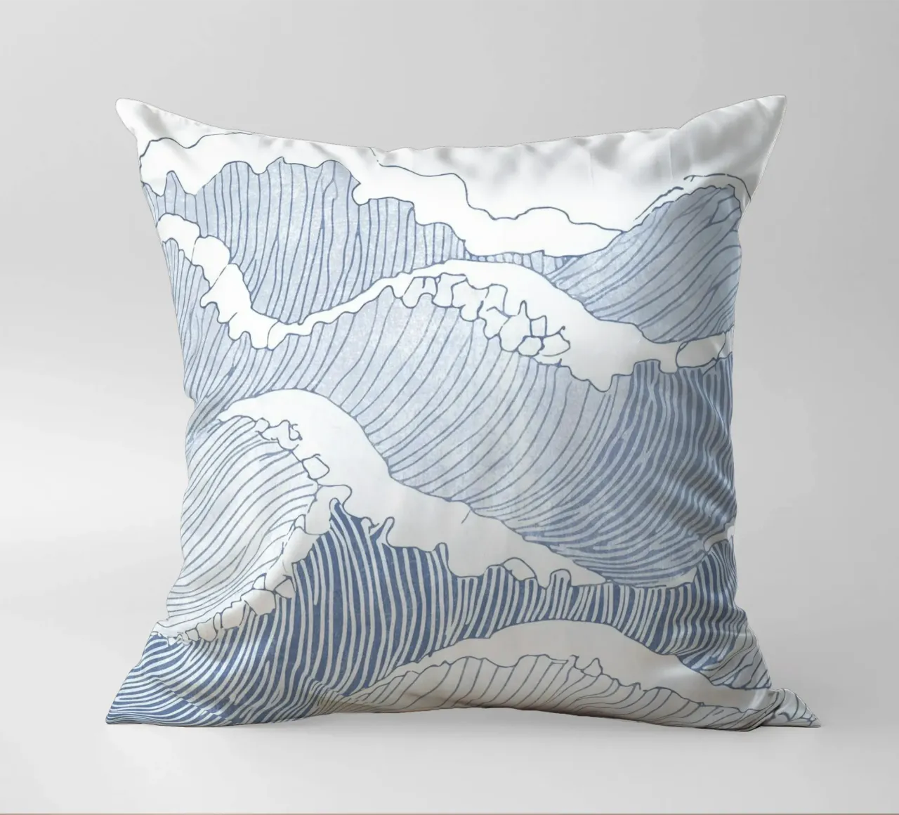 Blue Wave Line Art - Illustration minimaliste de l'océan coussin de Melloi Art Print