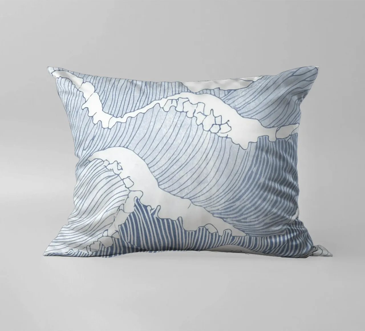 Blue Wave Line Art - Illustration minimaliste de l'océan coussin de Melloi Art Print