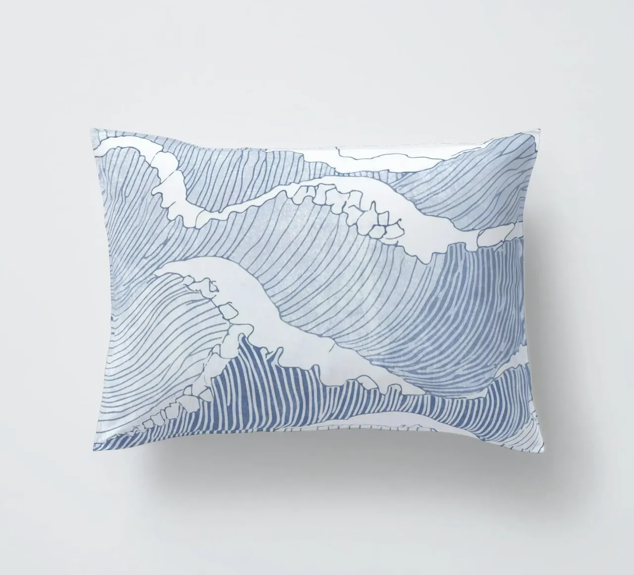Blue Wave Line Art - Illustration minimaliste de l'océan coussin de Melloi Art Print