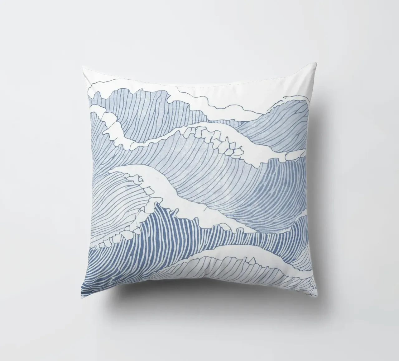 Blue Wave Line Art - Illustration minimaliste de l'océan coussin de Melloi Art Print
