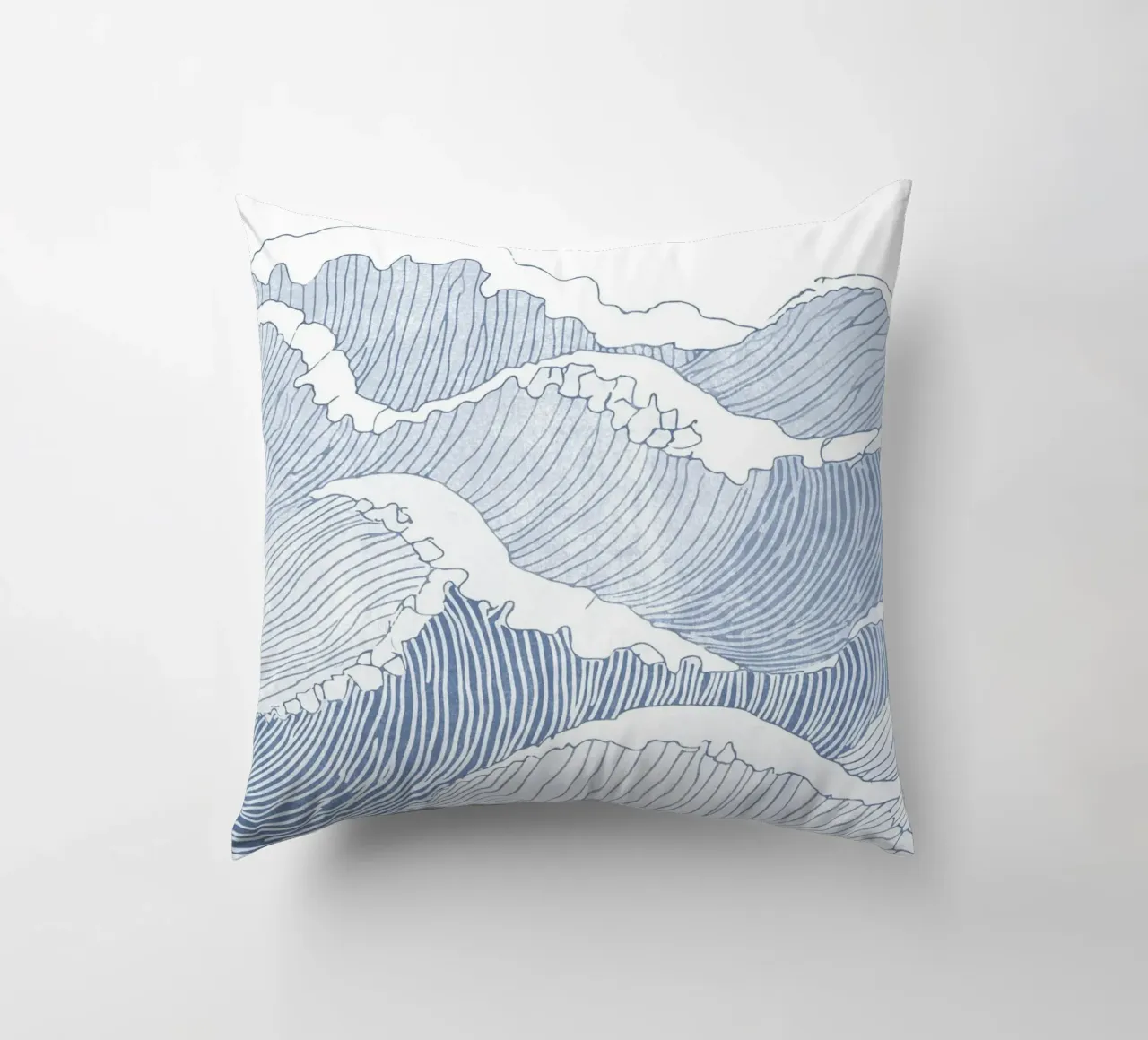 Blue Wave Line Art - Illustration minimaliste de l'océan coussin de Melloi Art Print