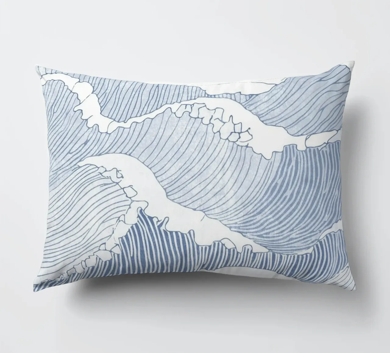 Blue Wave Line Art - Illustration minimaliste de l'océan coussin de Melloi Art Print