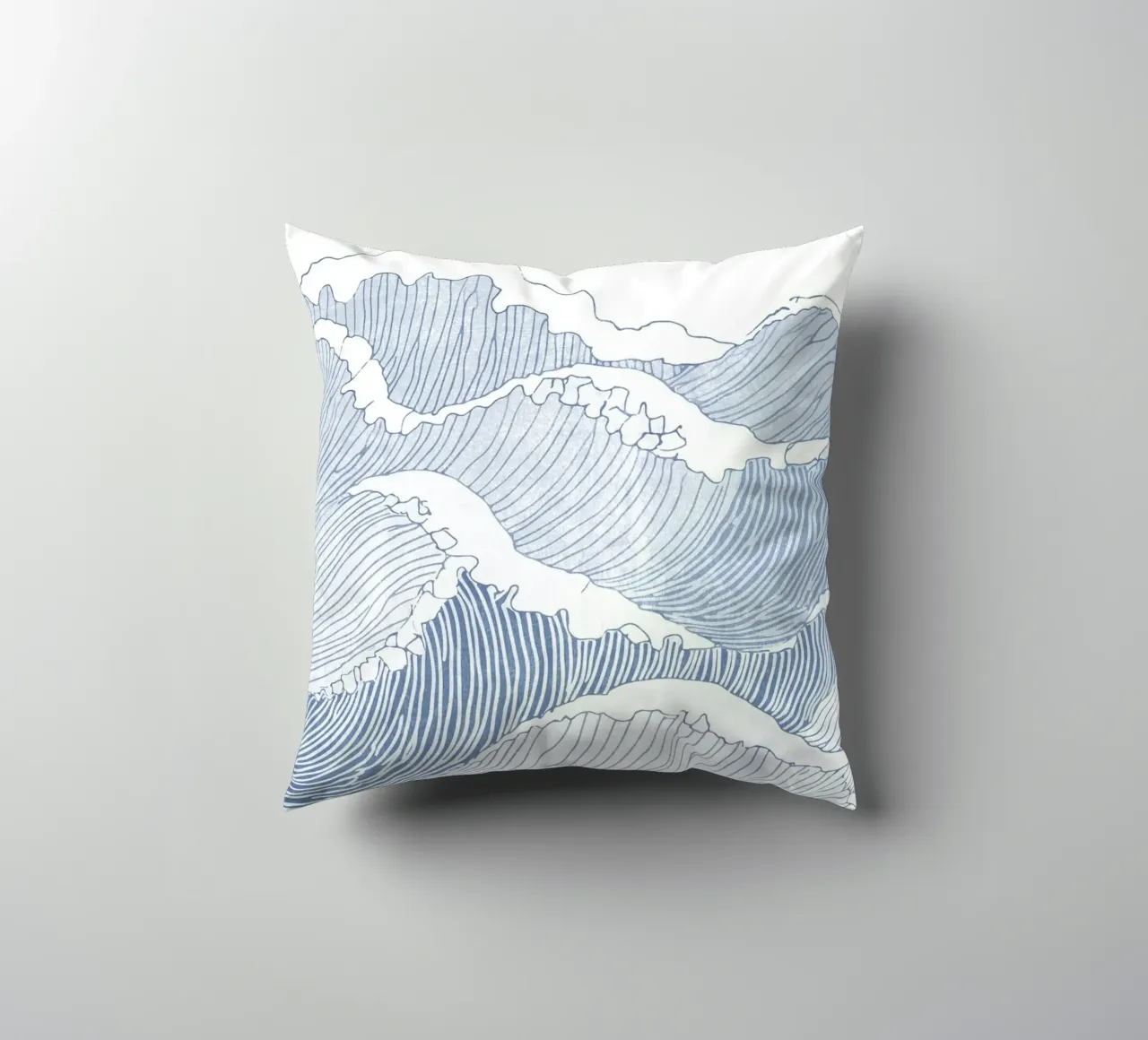 Blue Wave Line Art - Illustration minimaliste de l'océan coussin de Melloi Art Print