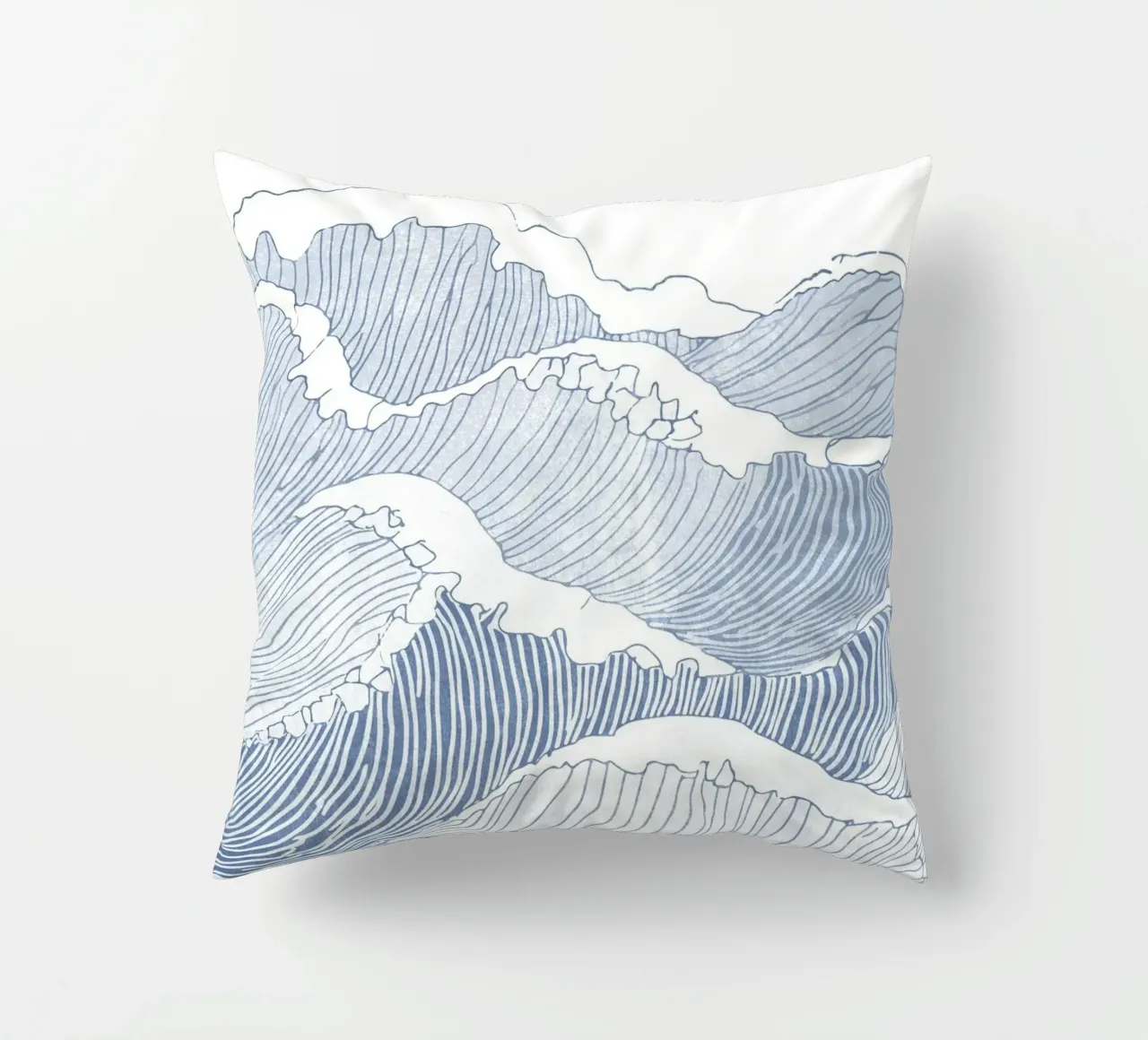 Blue Wave Line Art - Illustration minimaliste de l'océan coussin de Melloi Art Print