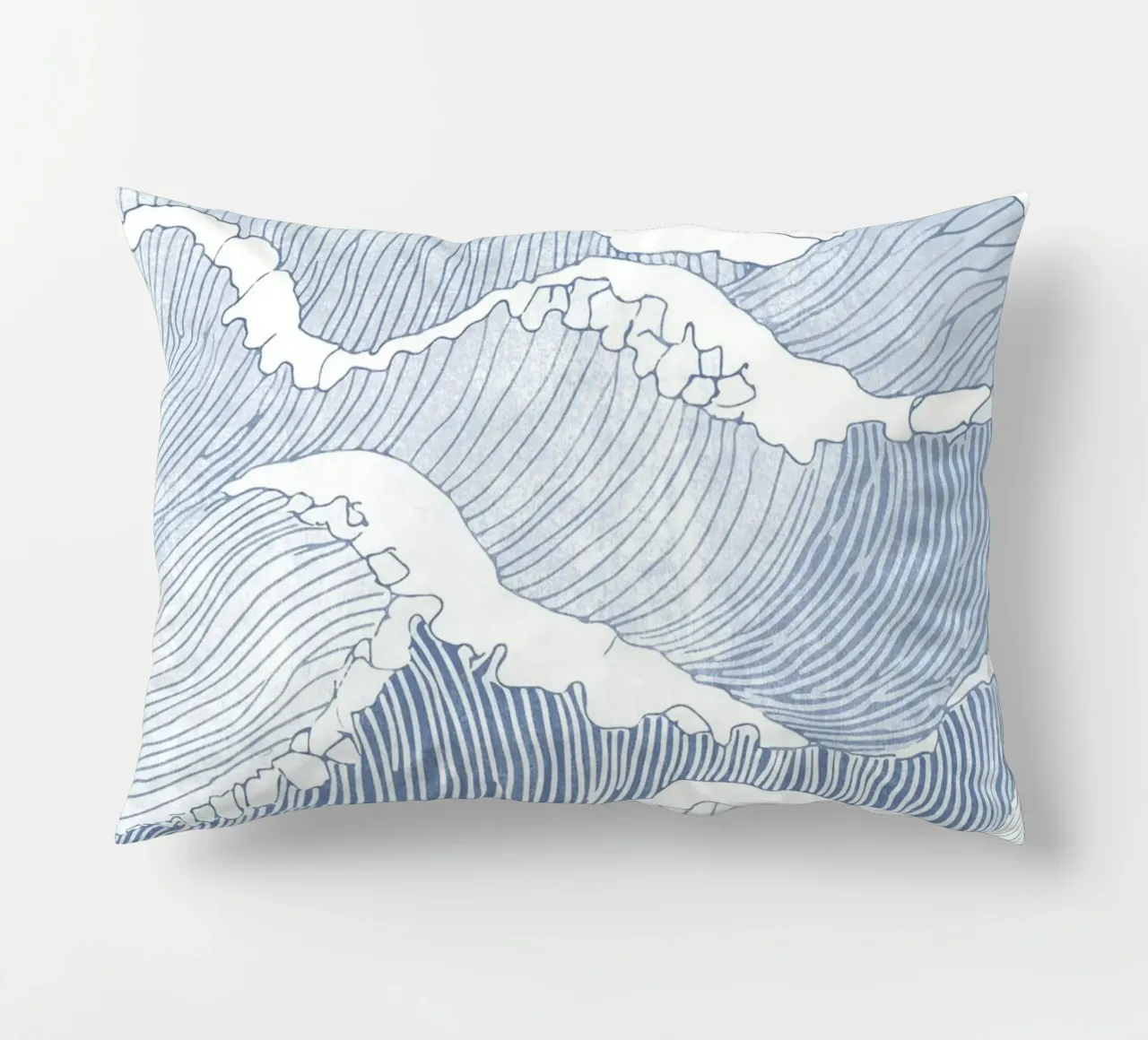 Blue Wave Line Art - Illustration minimaliste de l'océan coussin de Melloi Art Print