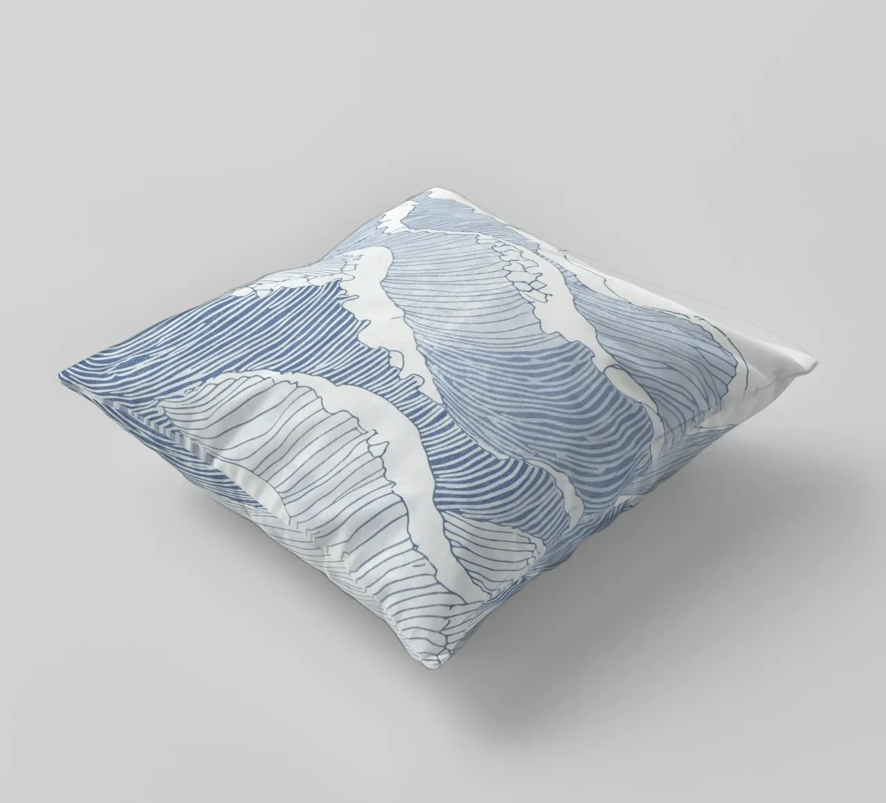 Blue Wave Line Art - Illustration minimaliste de l'océan coussin de Melloi Art Print