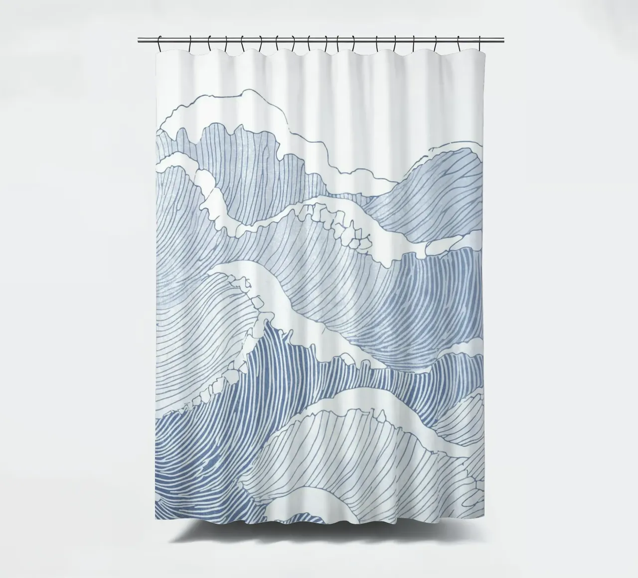 Blue Wave Line Art - Minimalist Ocean Illustration shower curtain by Melloi Art Print