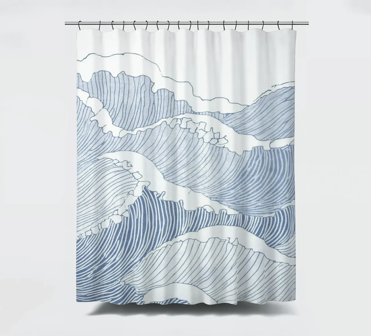 Blue Wave Line Art - Minimalist Ocean Illustration shower curtain by Melloi Art Print