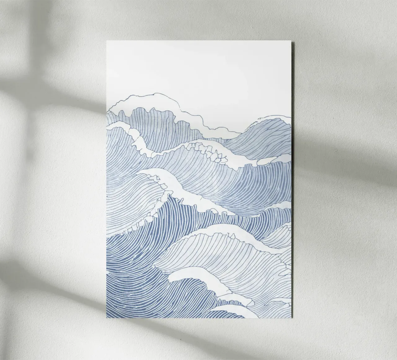 Blue Wave Line Art - Illustration minimaliste de l'océan panneau forex de Melloi Art Print