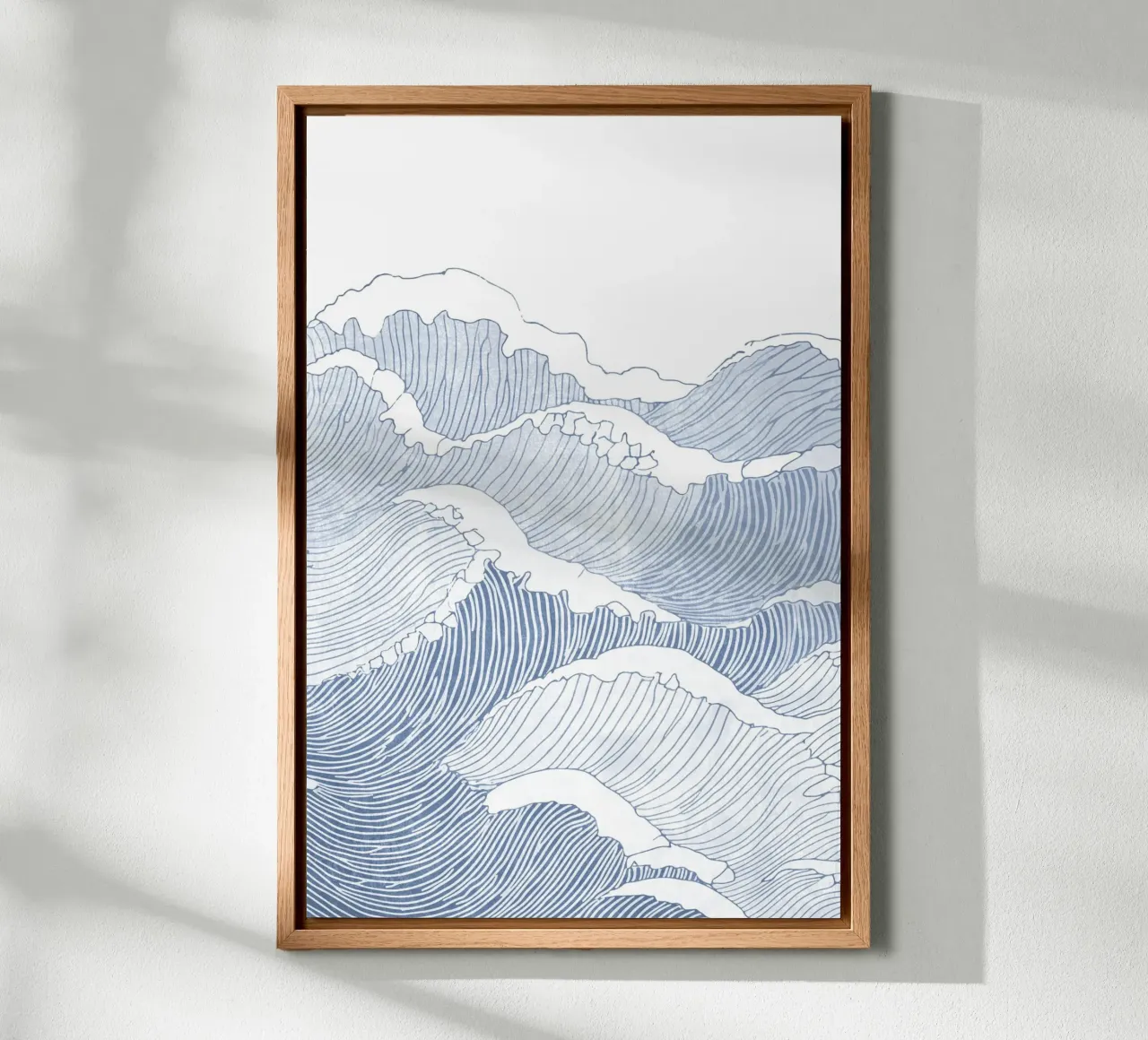 Blauwe Golflijn Art - Minimalistische Oceaanillustratie canvas met Baklijst van Melloi Art Print