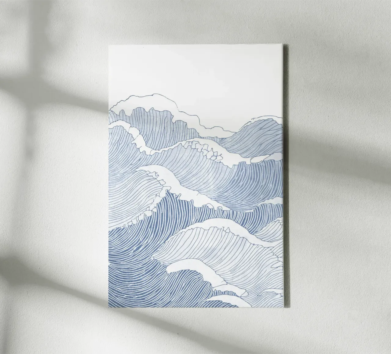Blauwe Golflijn Art - Minimalistische Oceaanillustratie canvas met Baklijst van Melloi Art Print