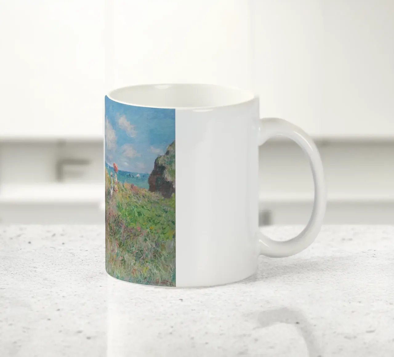 Claude Monet - Passeggiata sulla scogliera di Pourville tazza in ceramica da Timeless Artworks