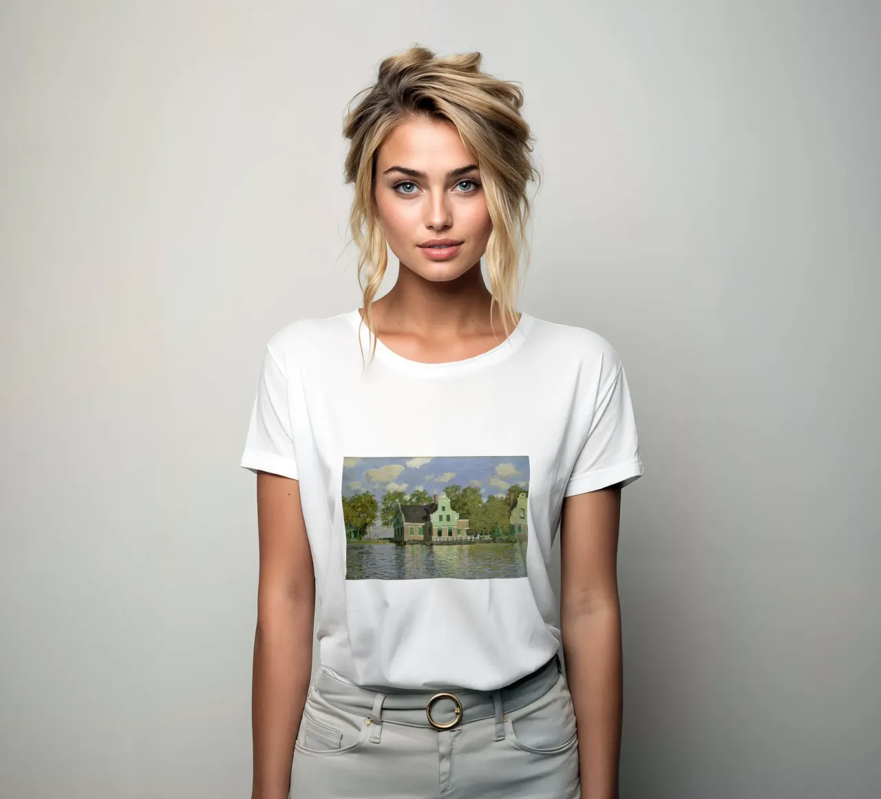 Claude Monet - Case sul fiume Zaan a Zaandam t-shirt da donna da Timeless Artworks