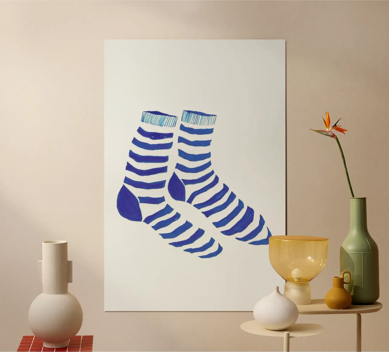 Striped Socks poster con telaio in legno da Atelier Mave