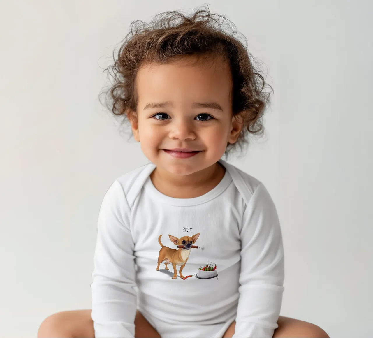 Spicy (Titled) long-sleeve baby romper by Rob Art | Illustration