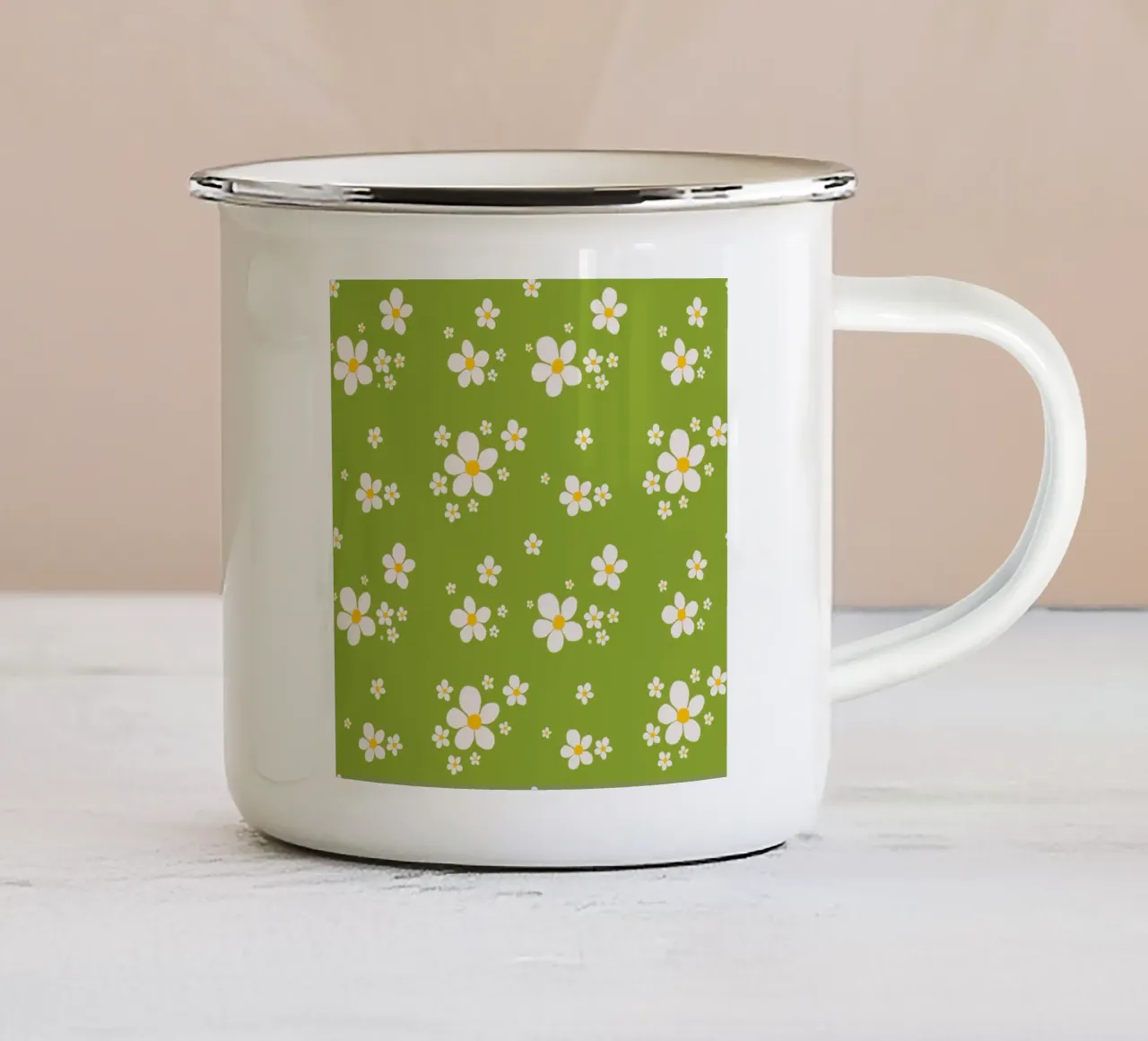 Daisy retro spring pattern enamel mug by Studio Patruschka