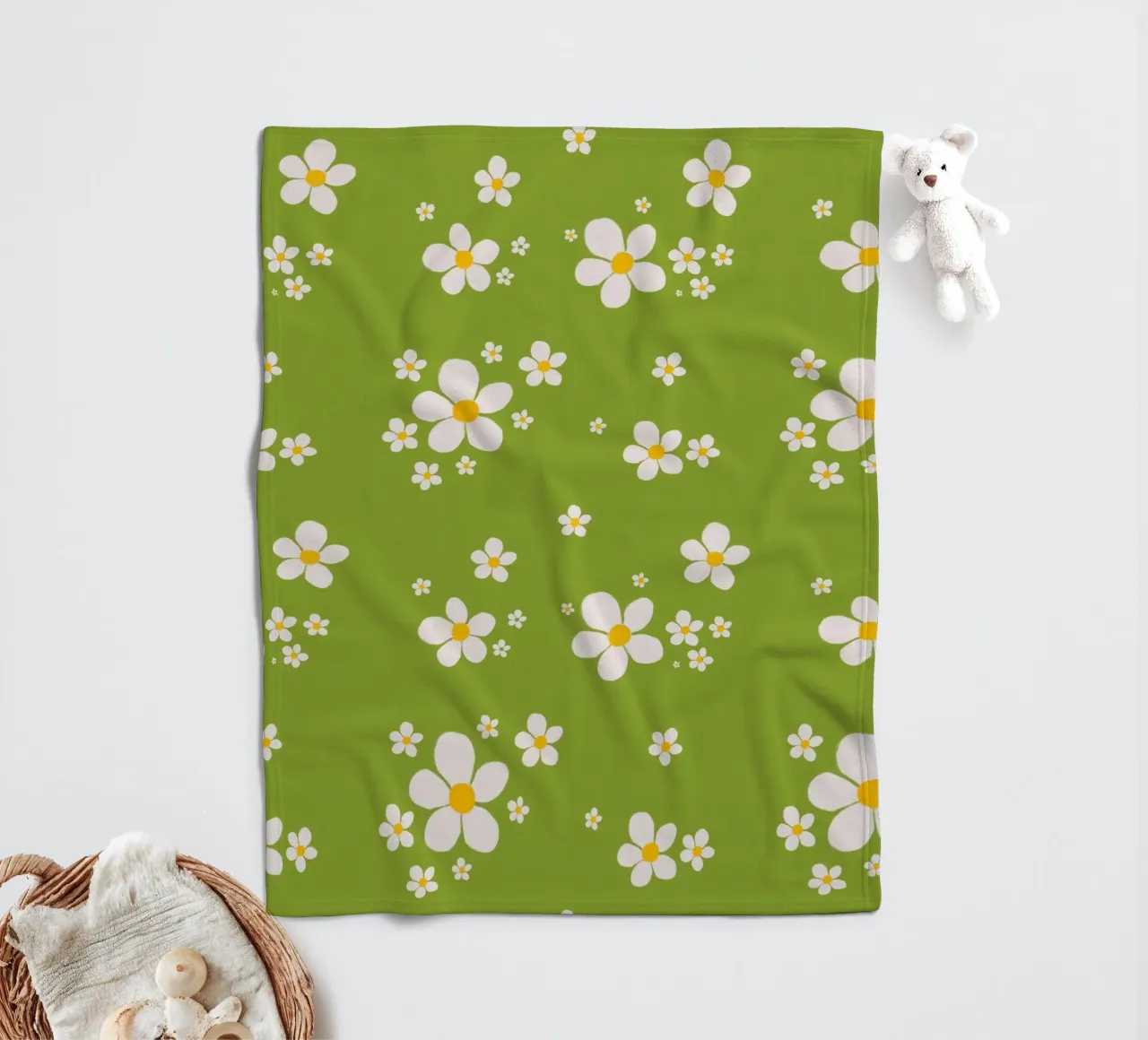 Gänseblümchen Retro-Frühlingsmuster Fleecedecke von Studio Patruschka