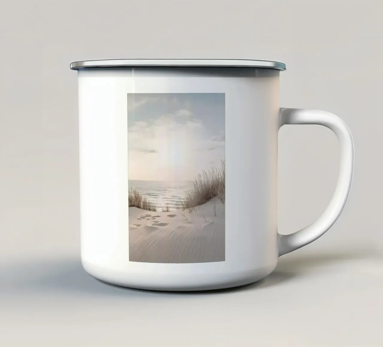 spiaggia beige minimalsm tazza in smalto da mitaco
