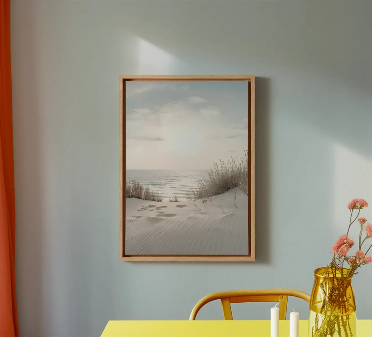 spiaggia beige minimalsm tela con Cornice a cassetta da mitaco