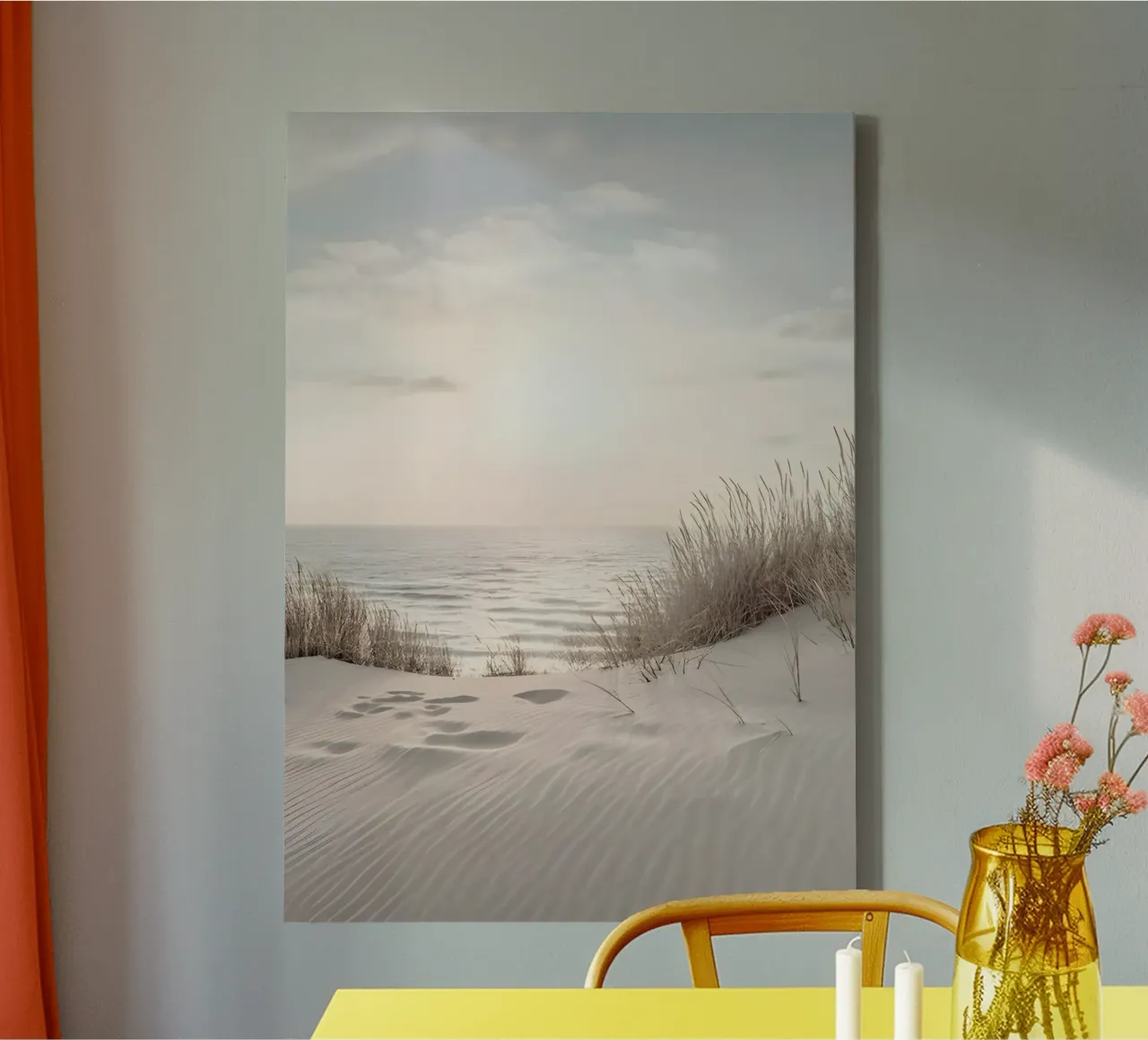 spiaggia beige minimalsm tela con Cornice a cassetta da mitaco