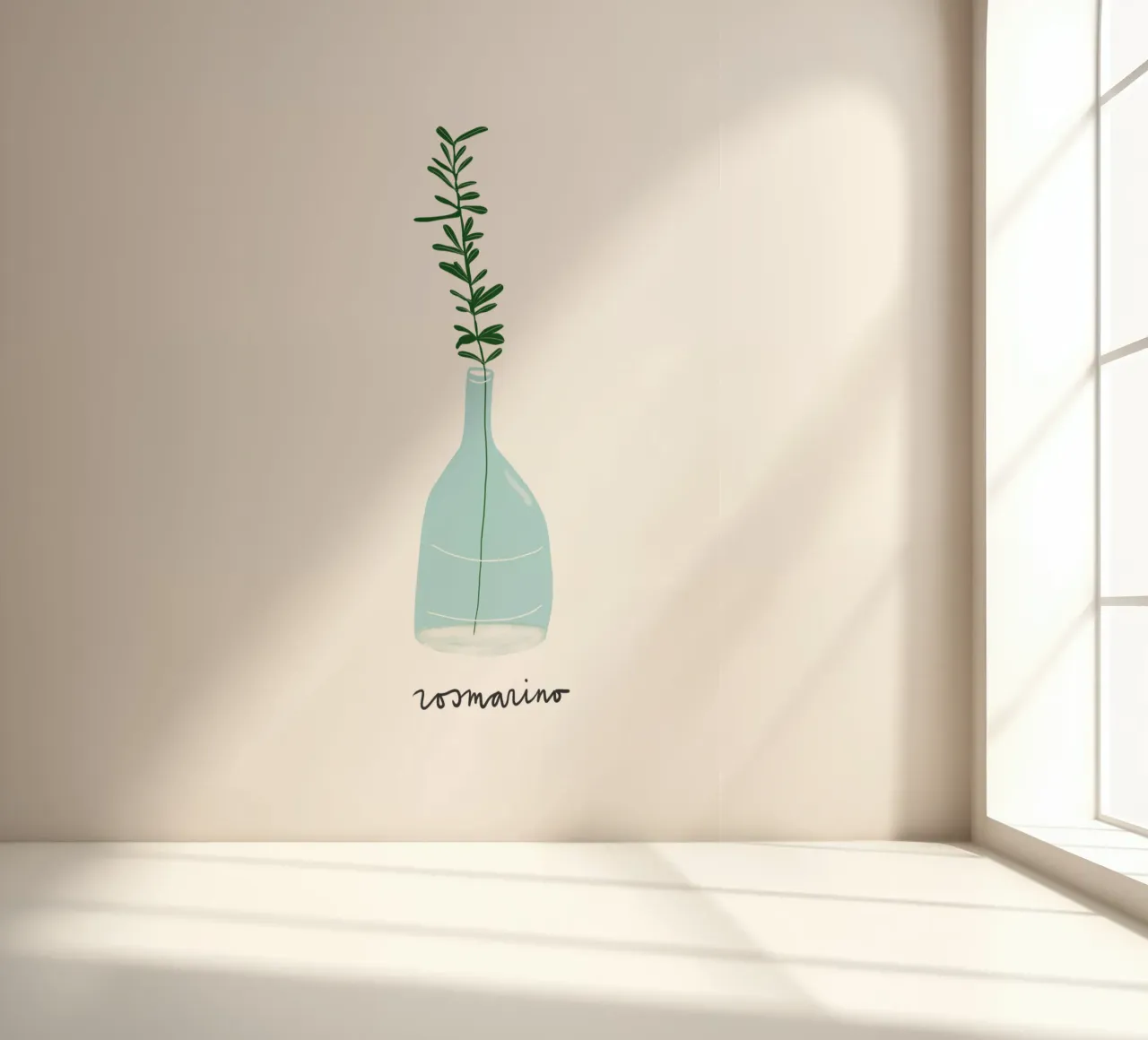 Rosemary in a Blue Vase – Minimalist Botanical Art Print Fototapete von Studio Patruschka